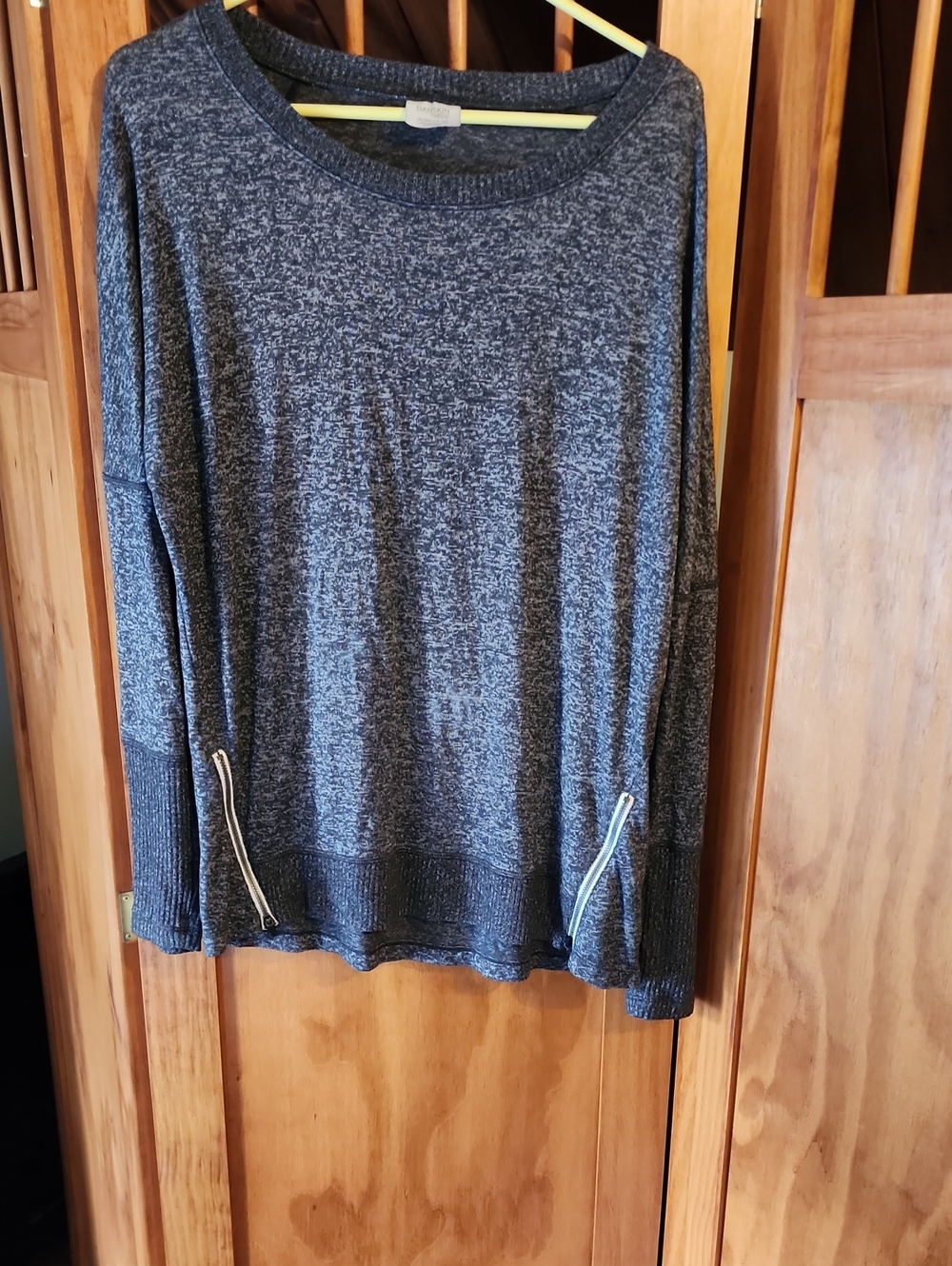 Danskin Now Charcoal Marled Scoop Neck Sweater with Zip Accents